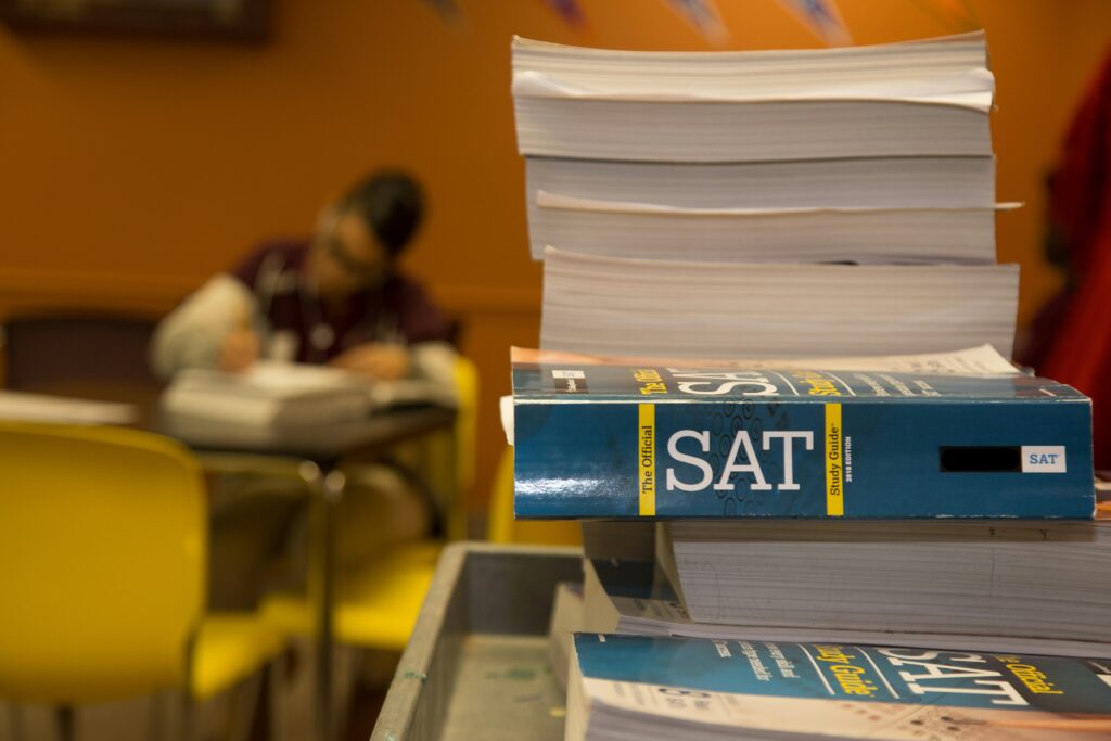 High school junior studying for standardized tests as part of college admissions preparation